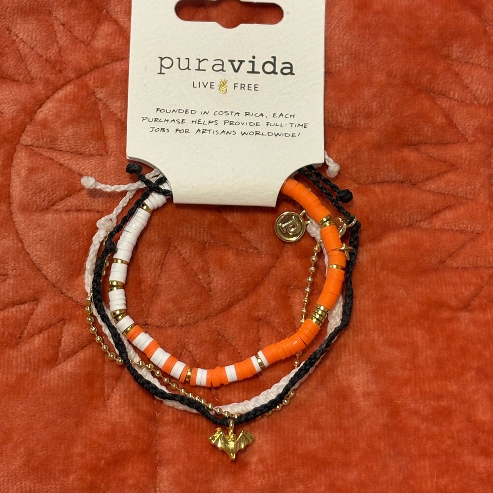 Pura Vida Orange, Black, and White Bracelet Set with Gold Details